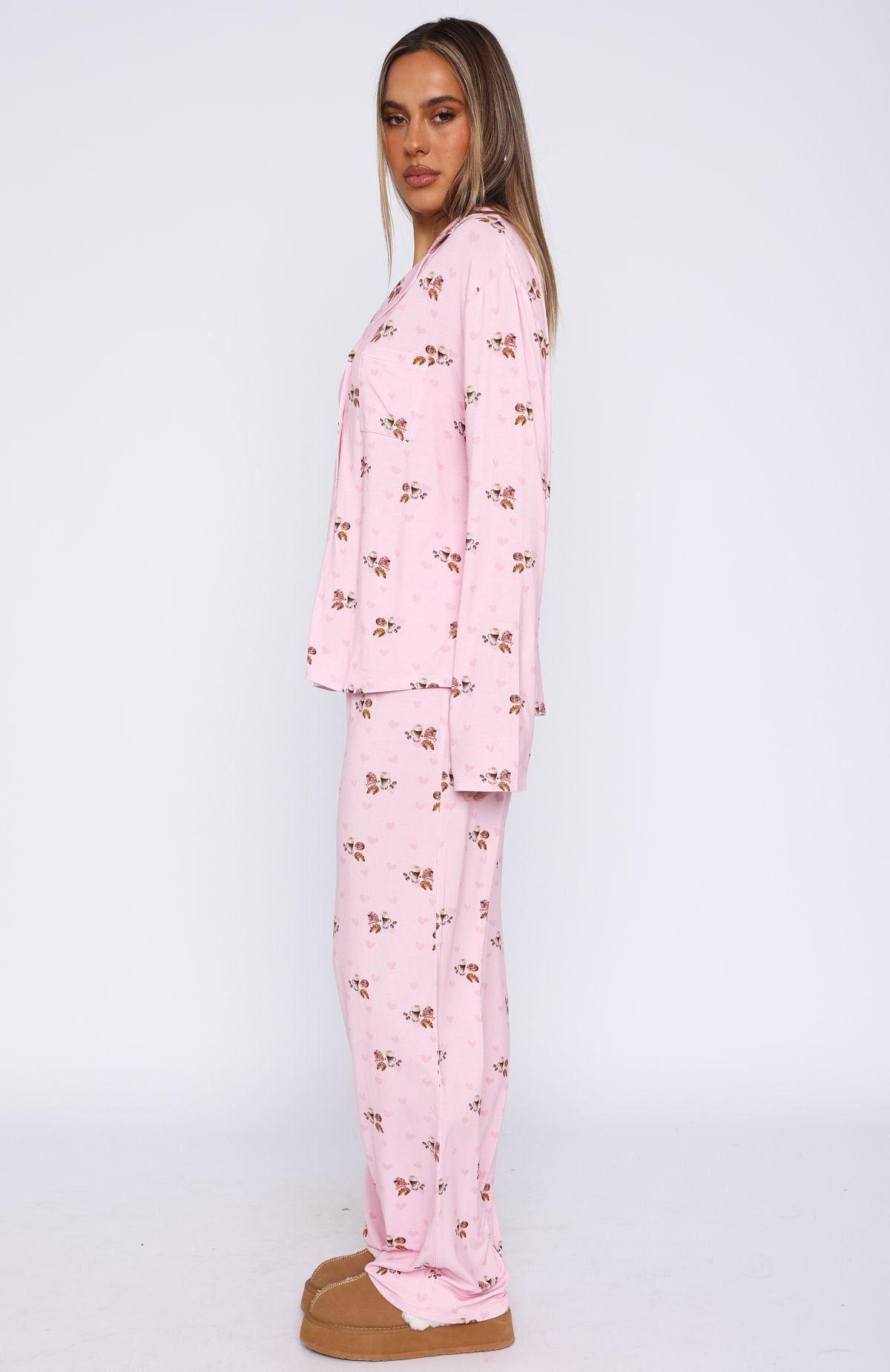 Pillow Talk Printed Long Sleeve Pyjama Set Candy Breakfast