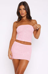 Till Tomorrow Embellished Crochet Mini Skirt Baby Pink