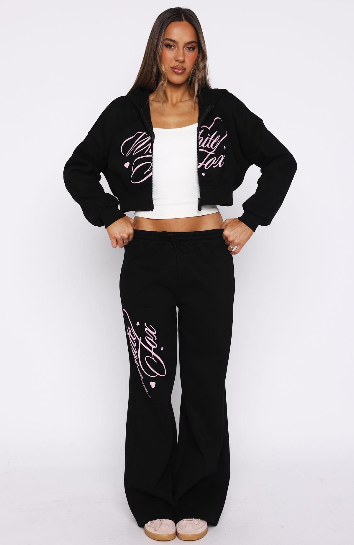 Love You Regardless Cropped Zip Front Hoodie Black