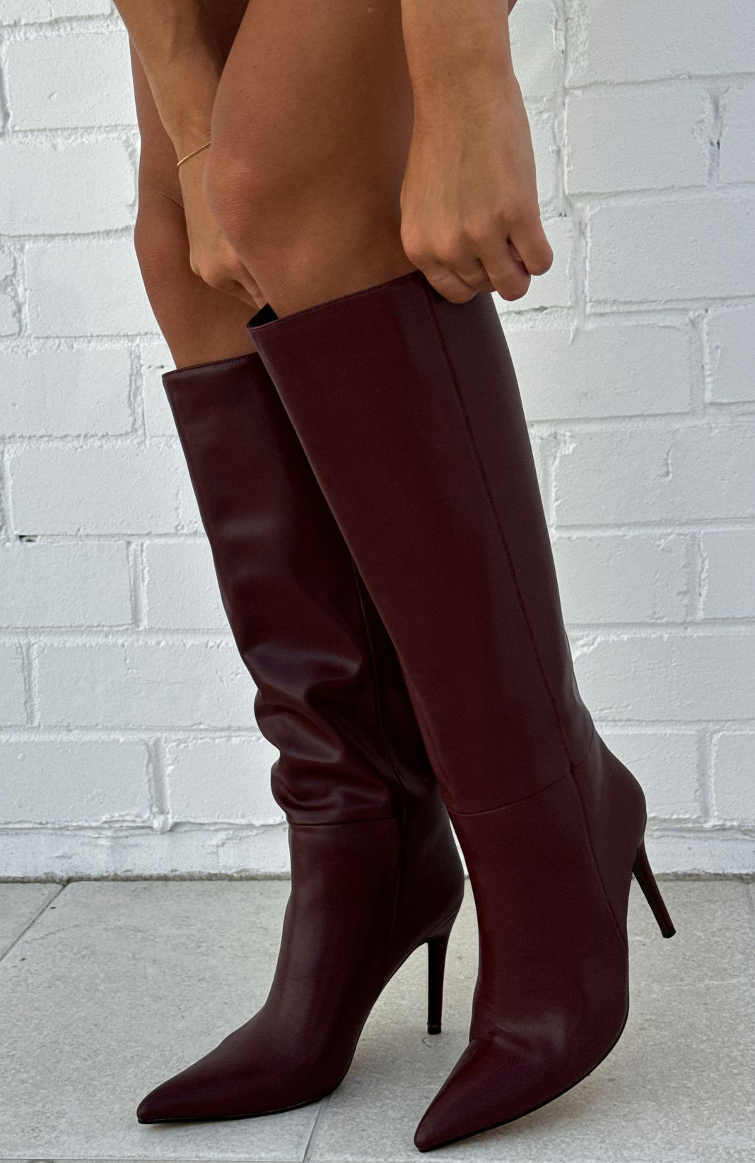Run Away With Me Knee High Boots Burgundy