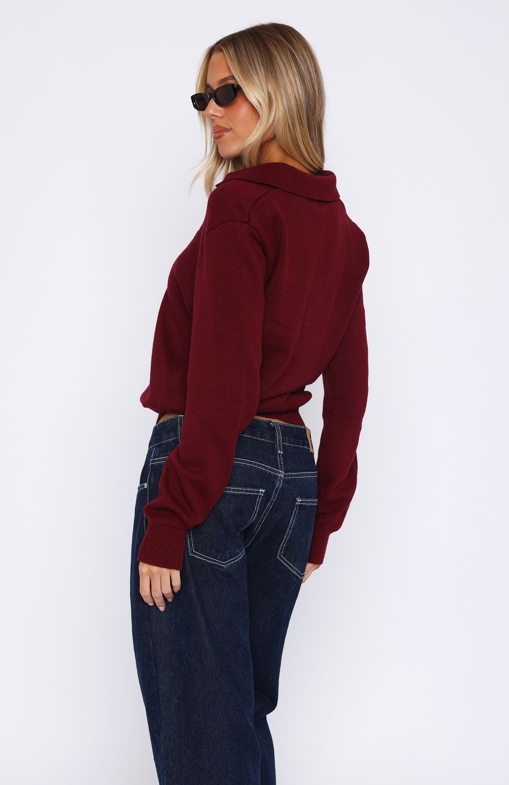 Must Be You Knitted Polo Sweater Burgundy