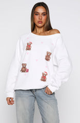 Cuddly Christmas Off Shoulder Sweater White