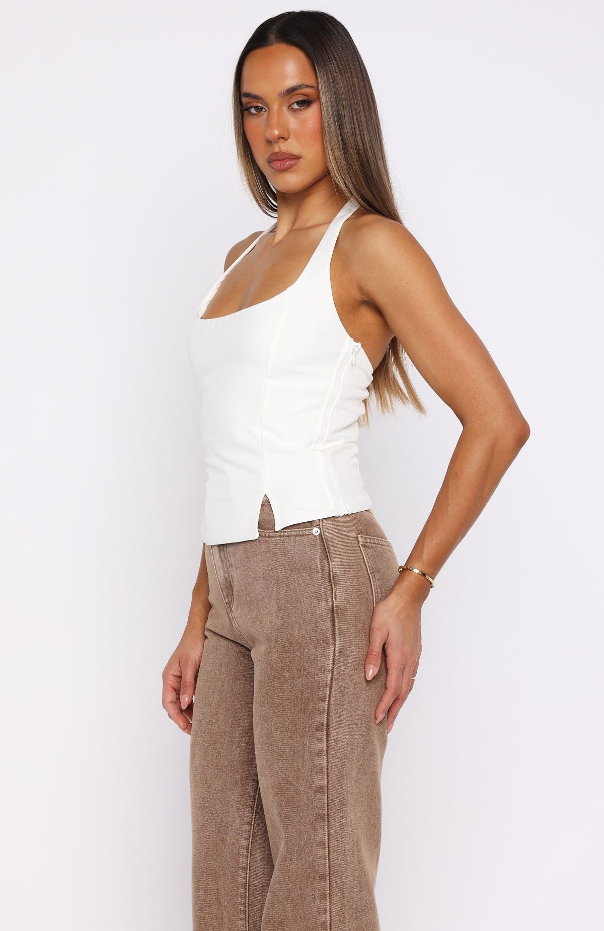 I'm Next Halter Top Off White