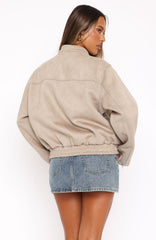 Watchin' Out Faux Suede Bomber Jacket Sand