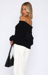 You Don't Need Me Off Shoulder Knit Sweater Black