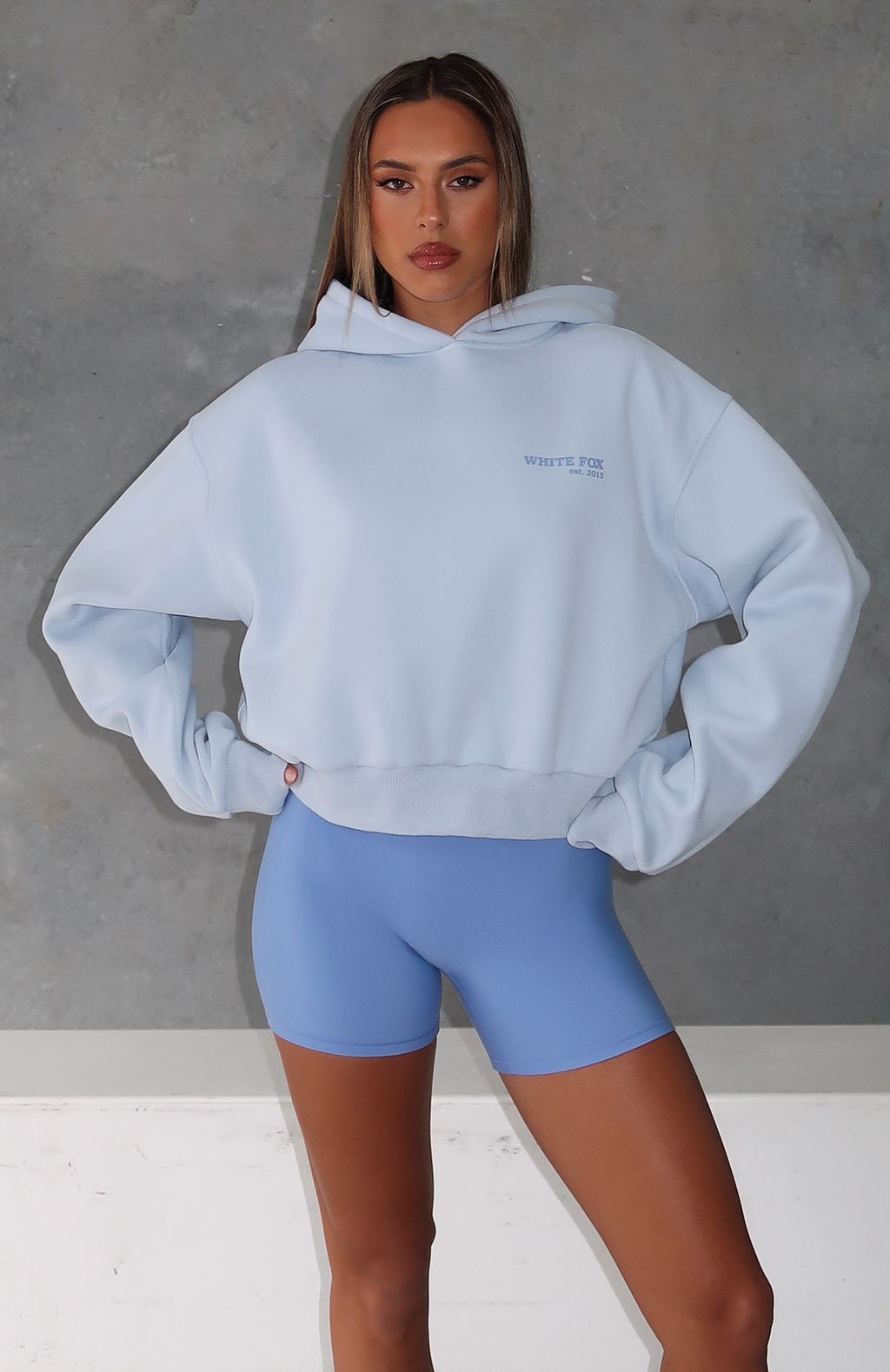Serving Up Cropped Hoodie Baby Blue