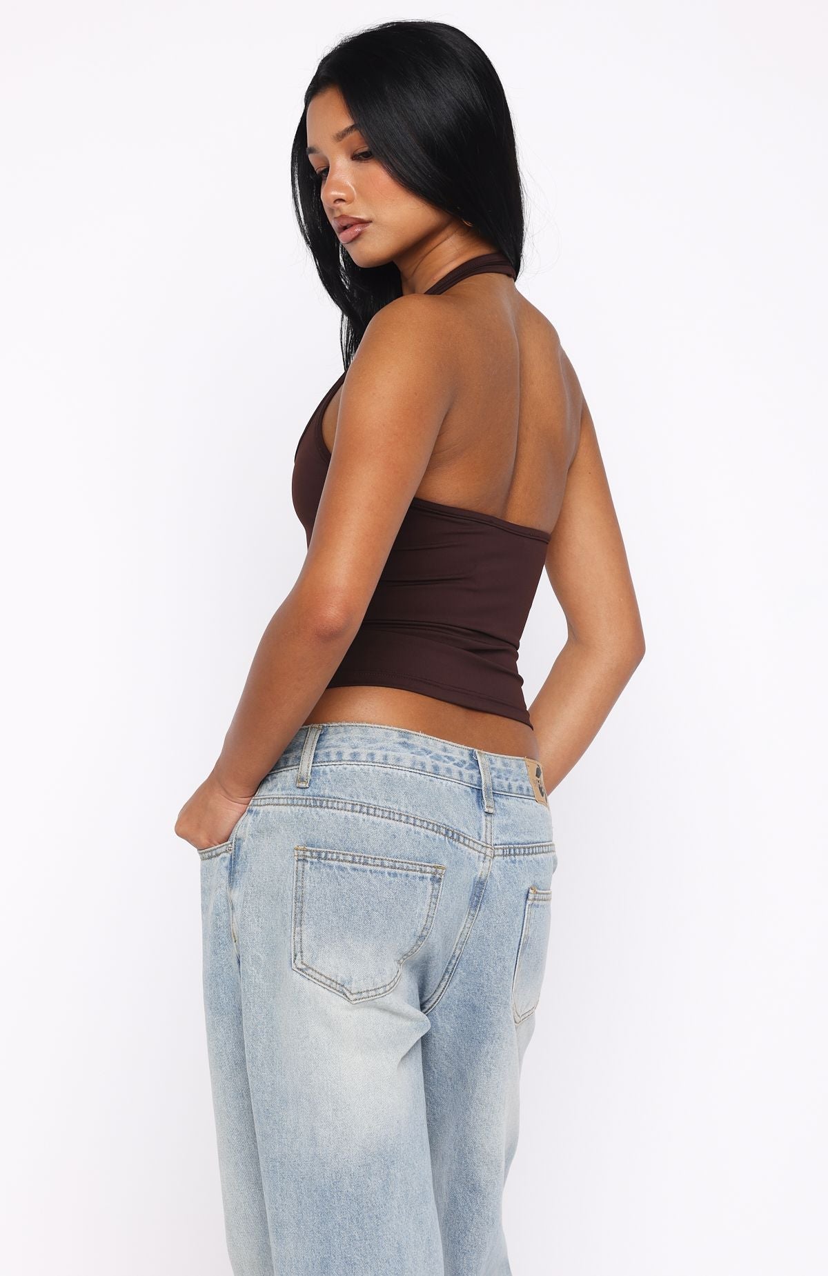 No Proof Double Layer Halter Top Chocolate/Blue