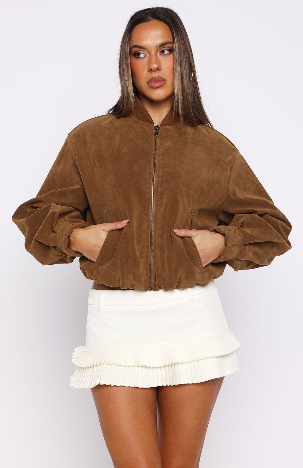 What Did I Miss Faux Suede Jacket Caramel