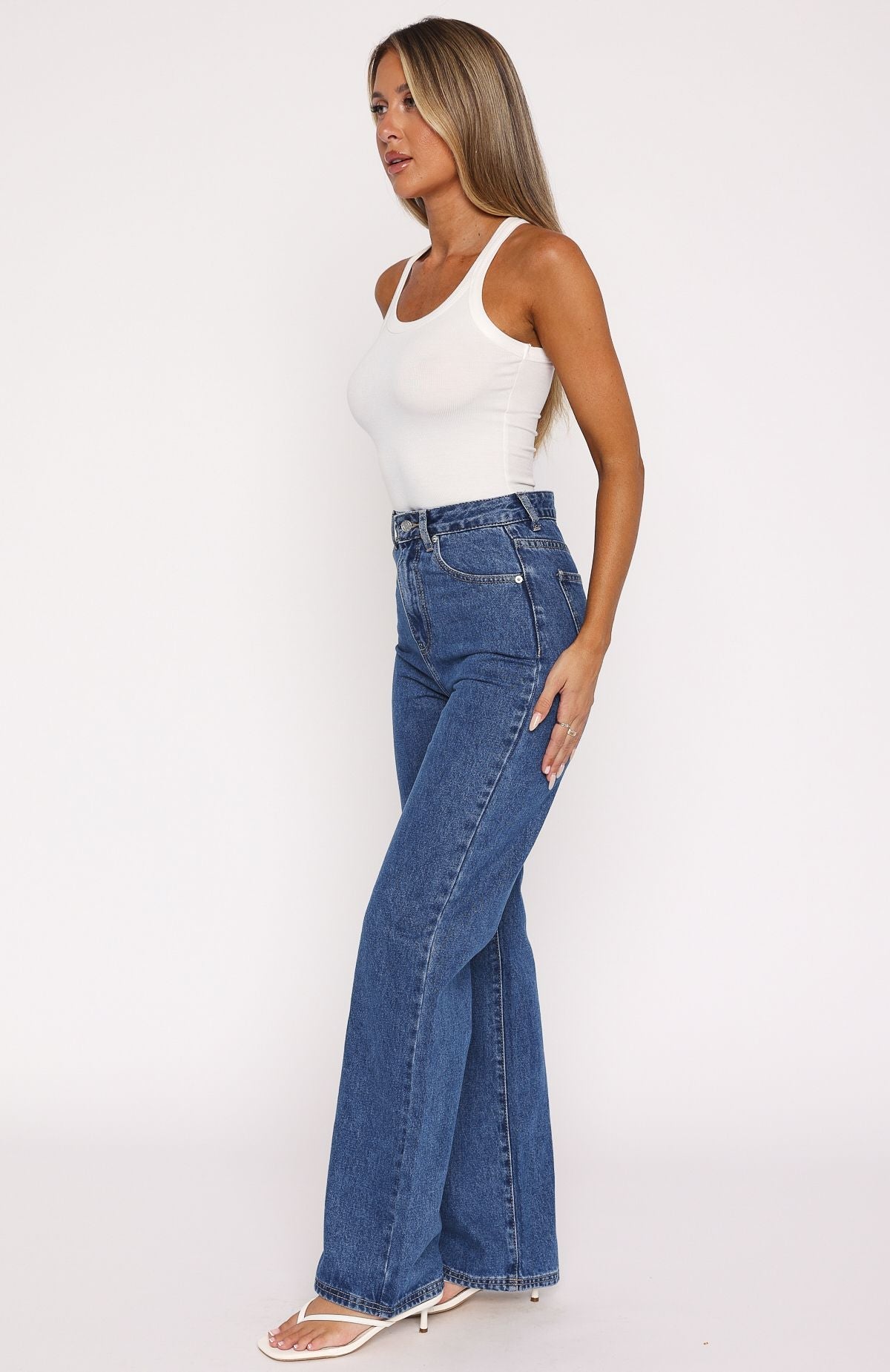 Long Way To Go High Rise Straight Leg Jeans Cobalt Blue Wash