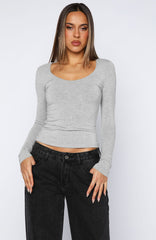 Whisper To You Long Sleeve Top Grey Marle