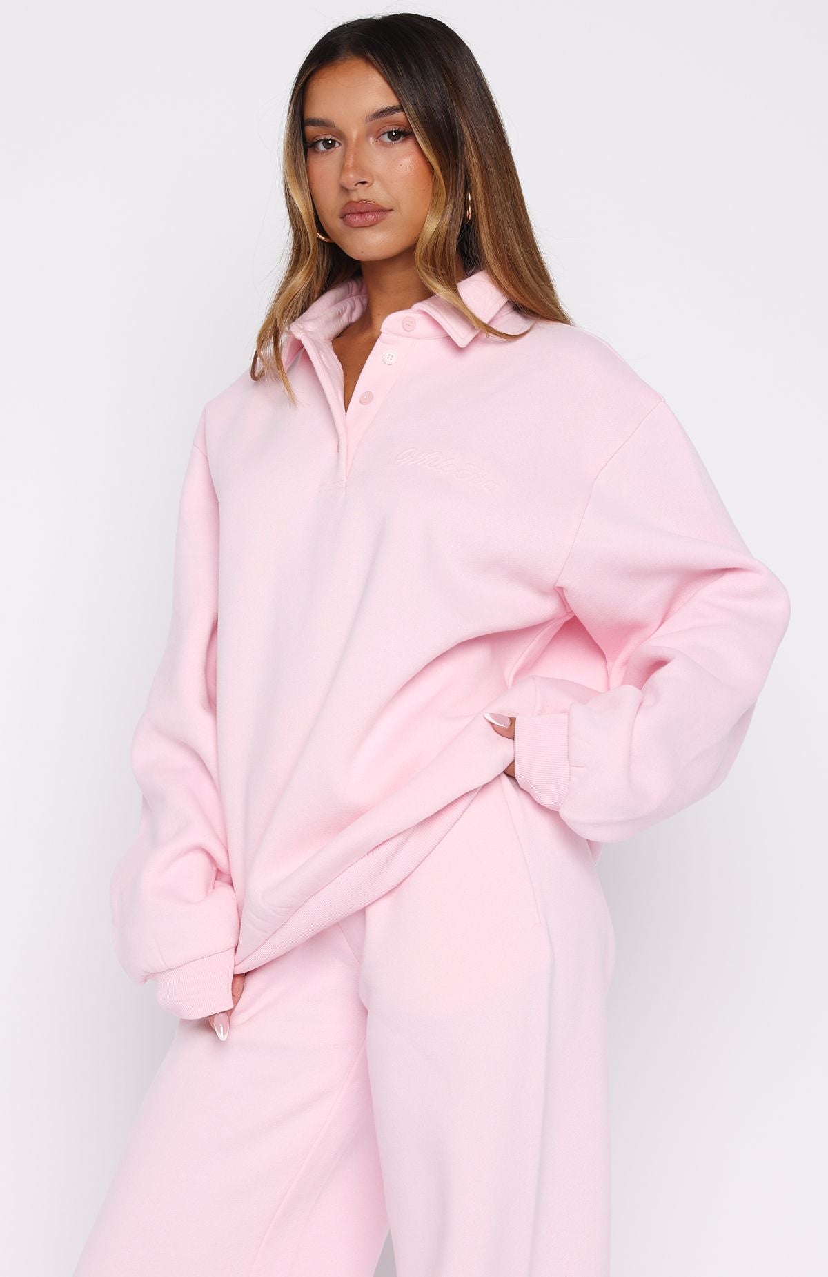 Chill Moves Oversized Henley Sweater Pink