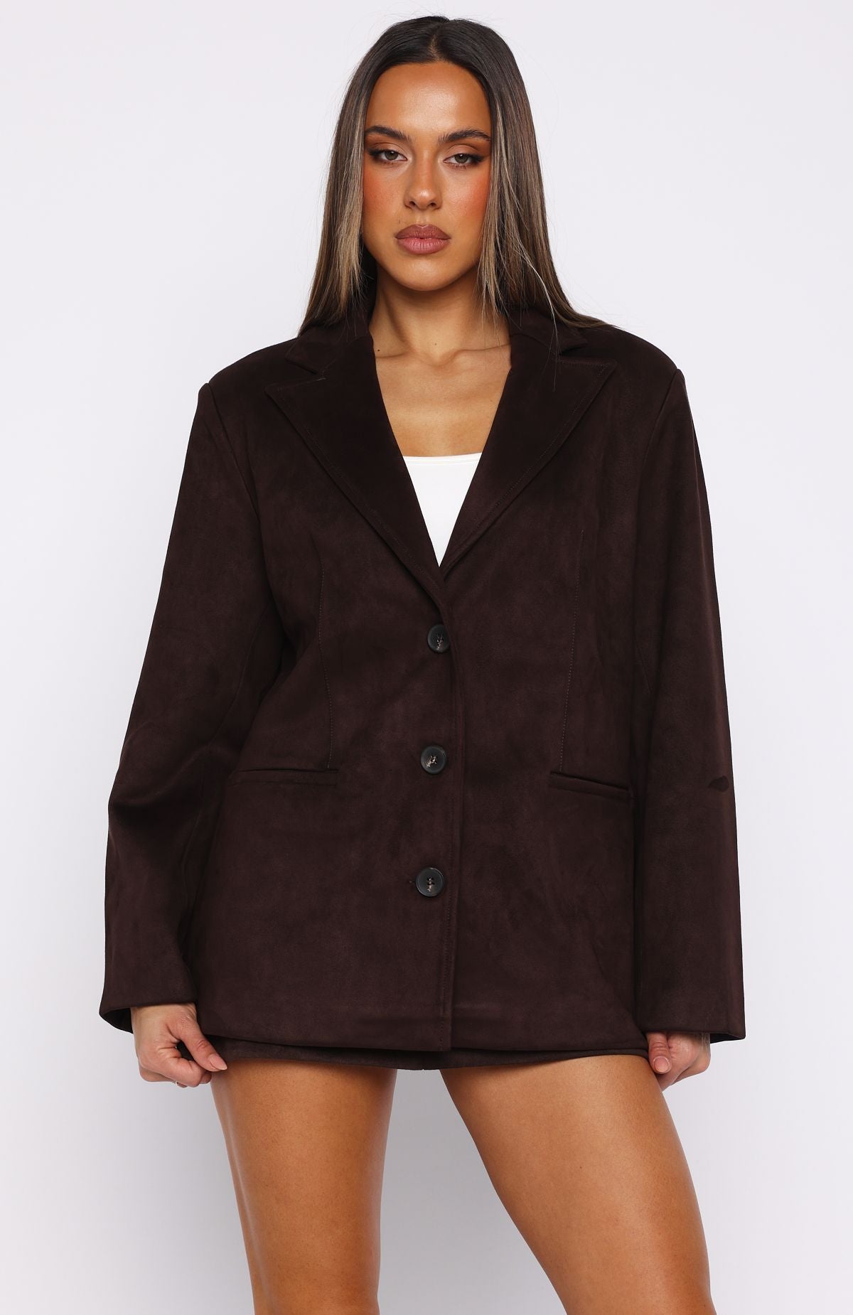 Rival Faux Suede Blazer Chocolate
