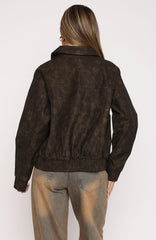 Make Things Right PU Bomber Jacket Chocolate