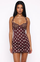 Admire You Mini Dress Choc/Cream Polka Dot