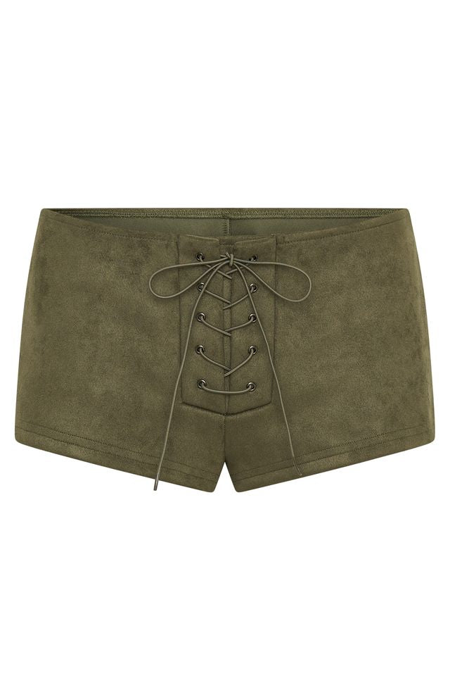 Don't Speak Faux Suede Shorts Cactus