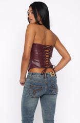 Wipe My Mind Strapless PU Bustier Deep Plum