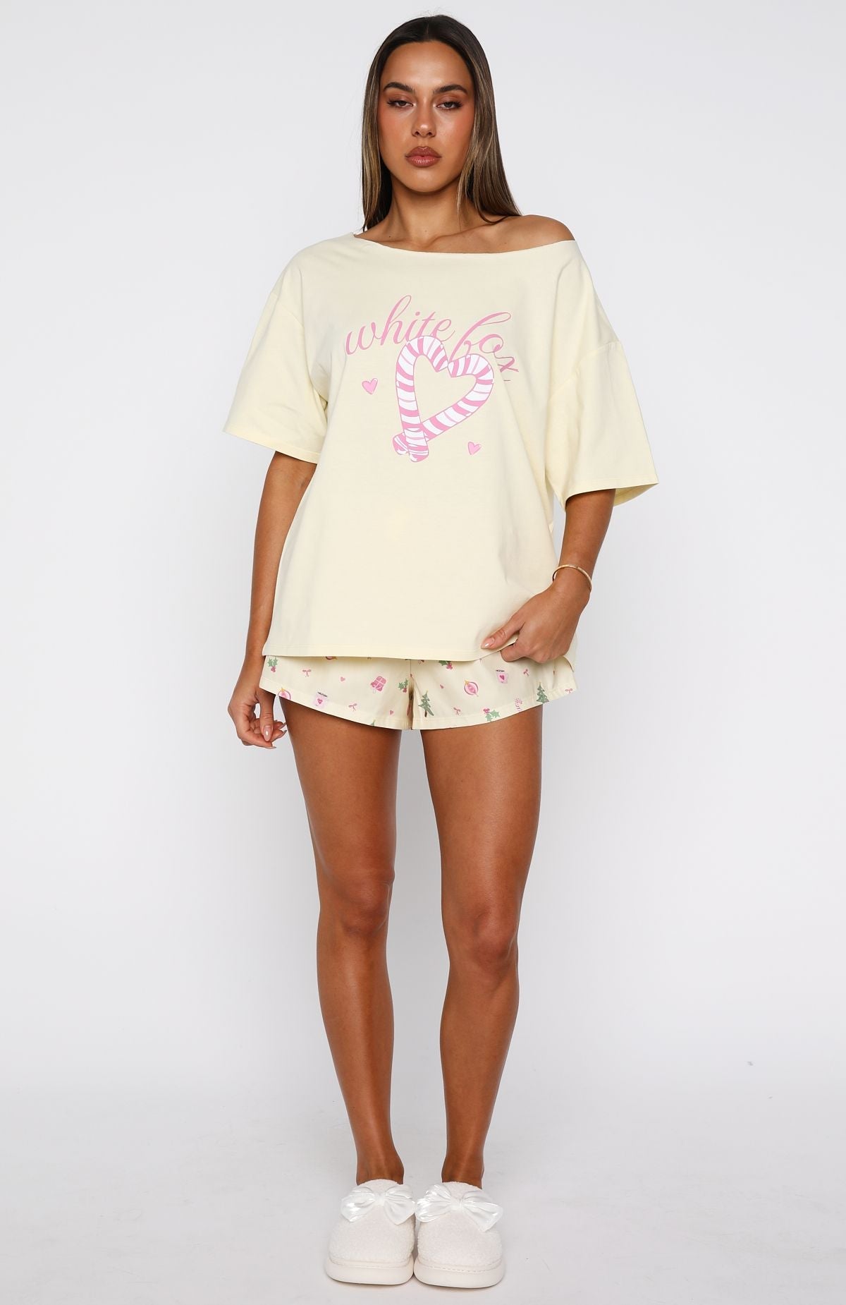 Sweetheart Pyjama Off Shoulder Tee Lemon