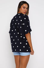 Offstage Printed Oversized Tee Navy Polka Dot