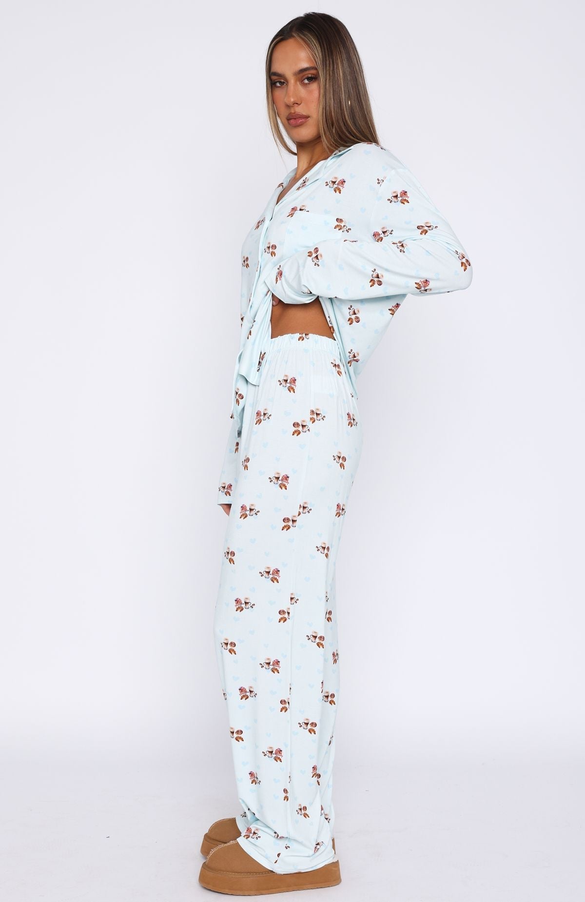 Pillow Talk Printed Long Sleeve Pyjama Set Blueberry Breakfast