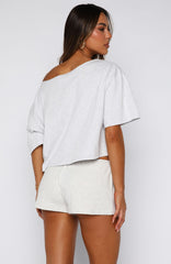 Just In Time Off Shoulder Cropped Tee Grey Marle