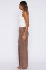 Bring The Style Low Rise Wide Leg Jeans Tan Wash