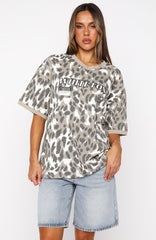 Let's Just Leave Oversized Jersey Washed Leopard Print