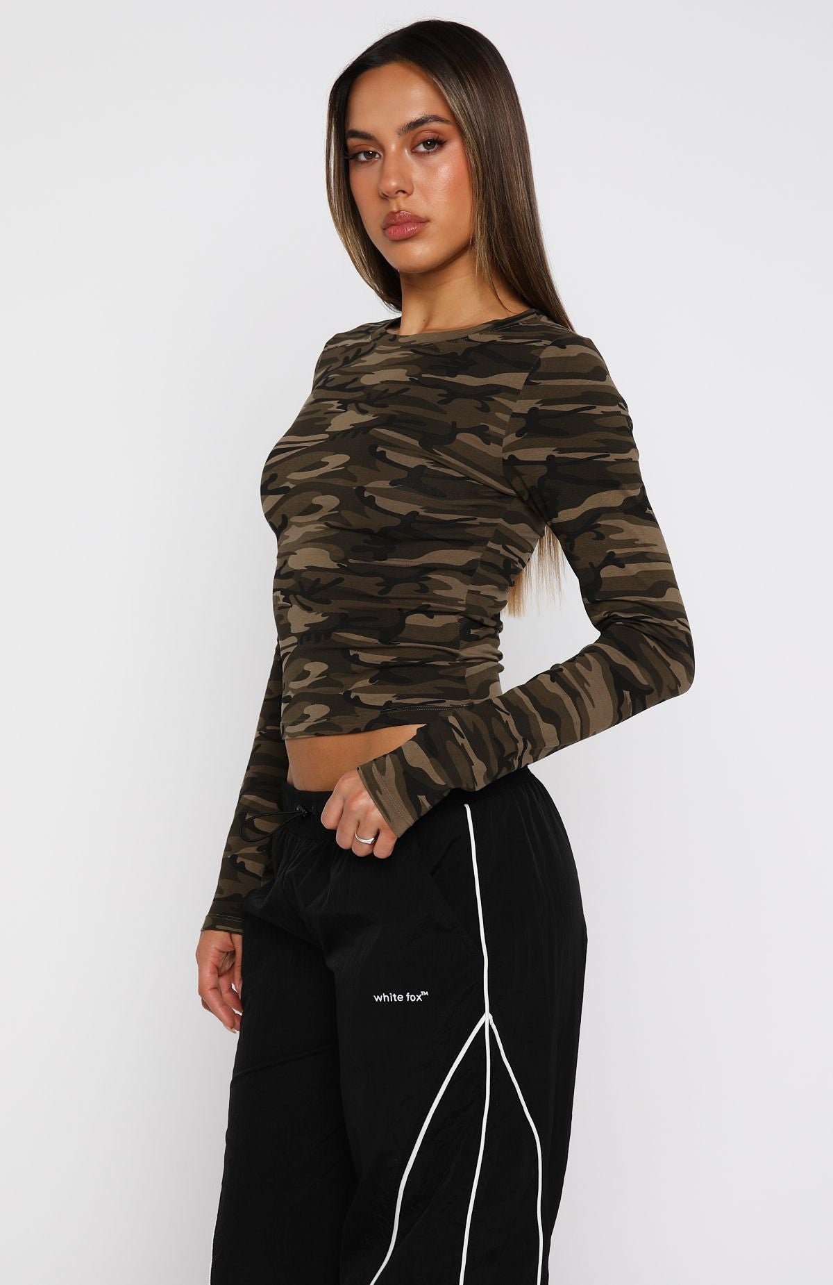 Don't Rein Me In Long Sleeve Baby Tee Camo