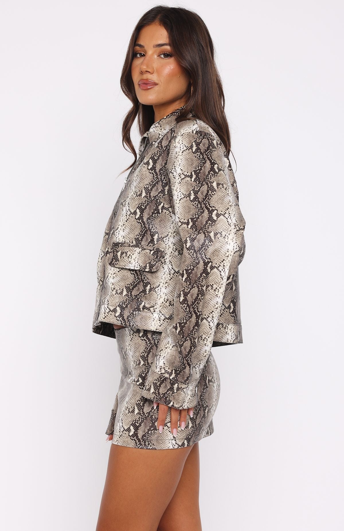 Beautiful Escape Pu Jacket Tan Snake