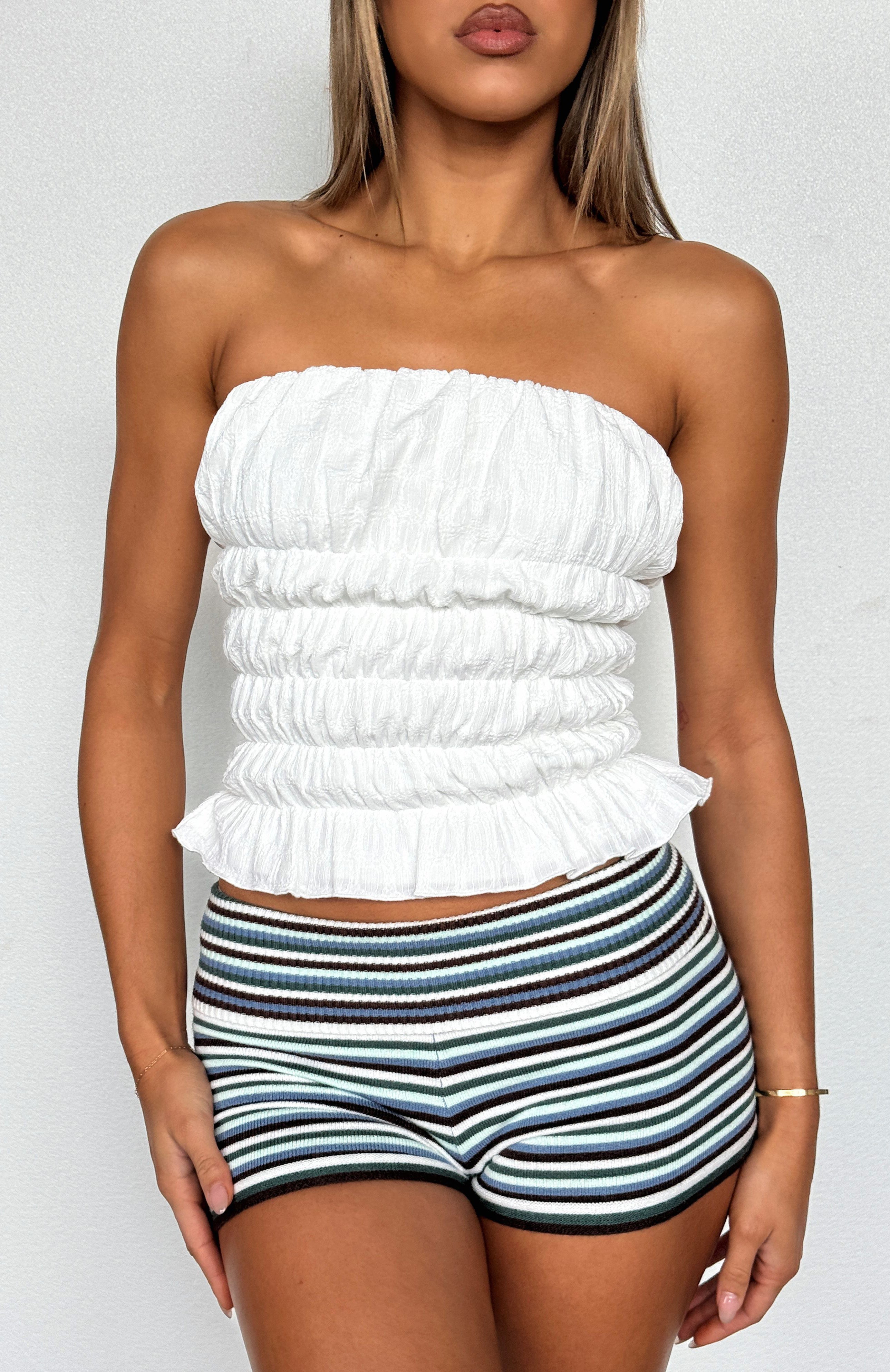 On To Something Strapless Top White