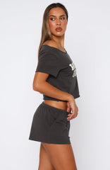 Put In Overtime Off Shoulder Relaxed Tee Shadow
