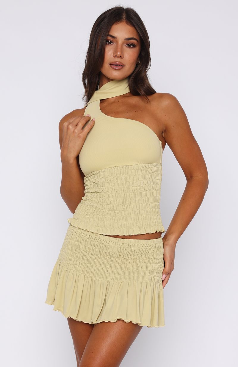 Break The Limits Shirred Mini Skirt Pistachio