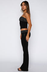 Saving My Heart Pants Black/White Polka Dot