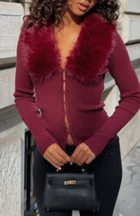 All Bundled Up Knit Cardigan Burgundy