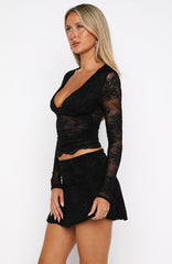 Always Stay Embellished Lace Long Sleeve Top Black