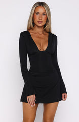 Be Right Back Long Sleeve Mini Dress Black
