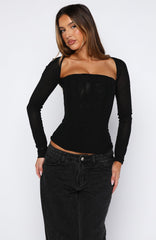 Better Believe Long Sleeve Mesh Bustier Black