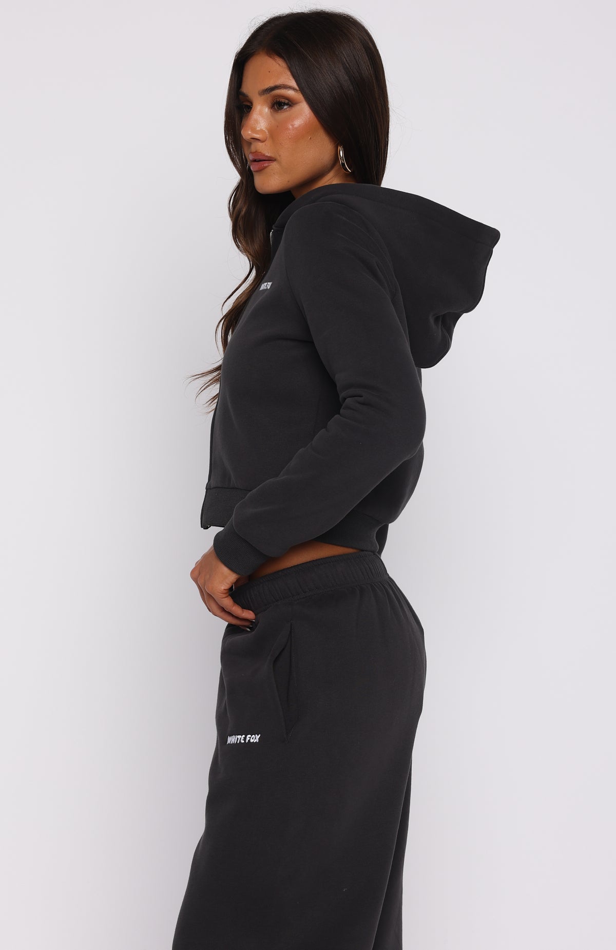 Comfy And Cute Slim Zip Front Hoodie Charcoal