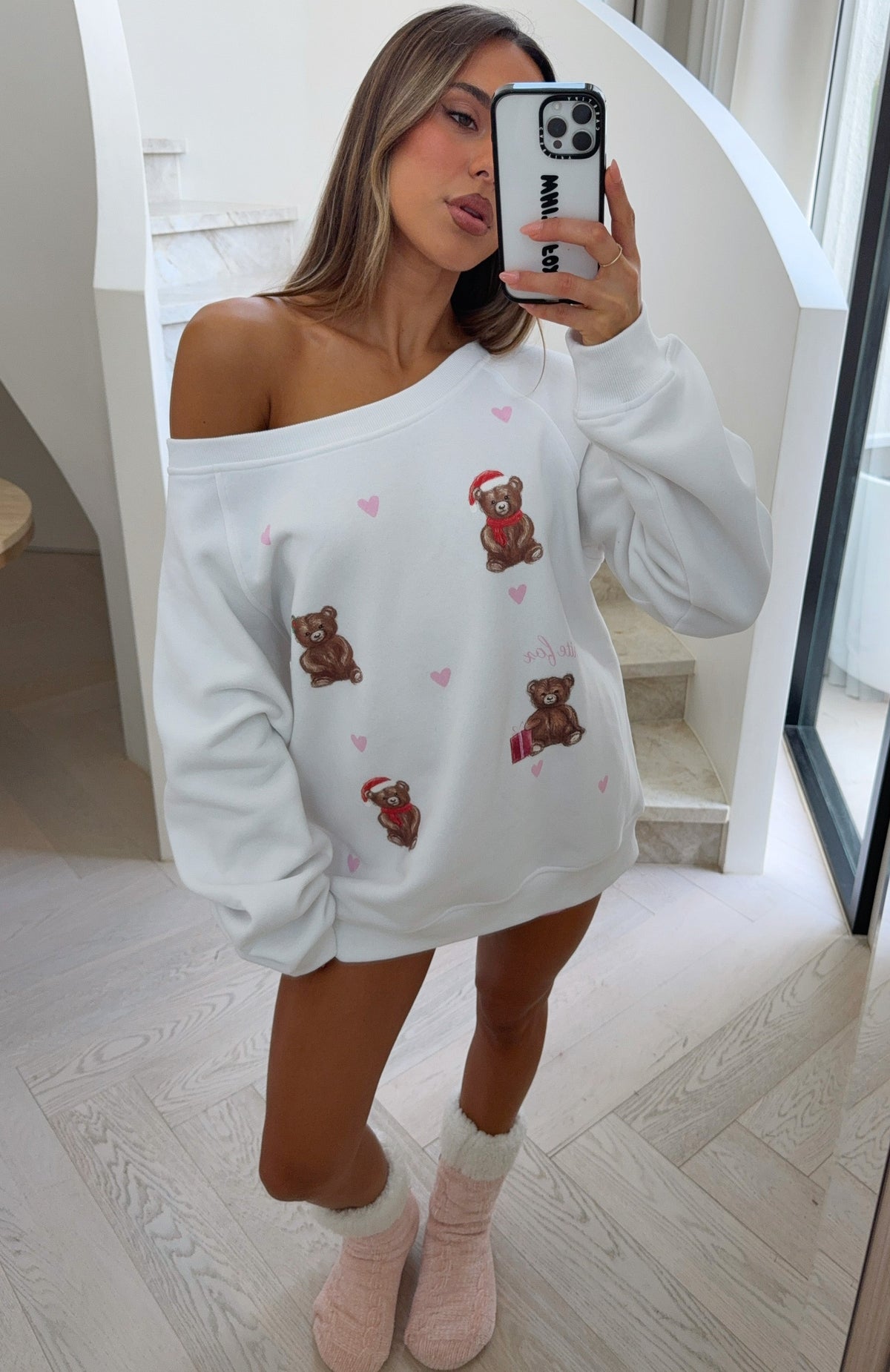 Cuddly Christmas Off Shoulder Sweater White