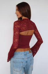 Devoted Love Long Sleeve Top Burgundy