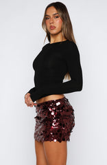 Disco Fever Mini Skirt Burgundy
