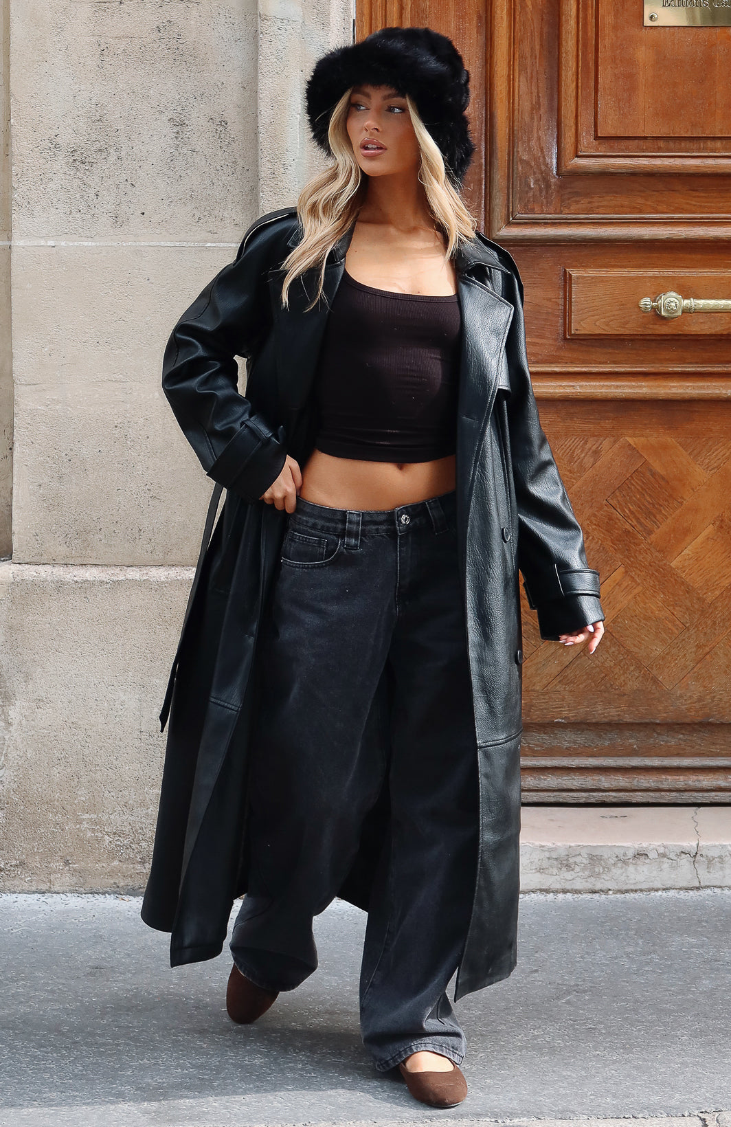 Do I Ever Pu Trench Coat Black