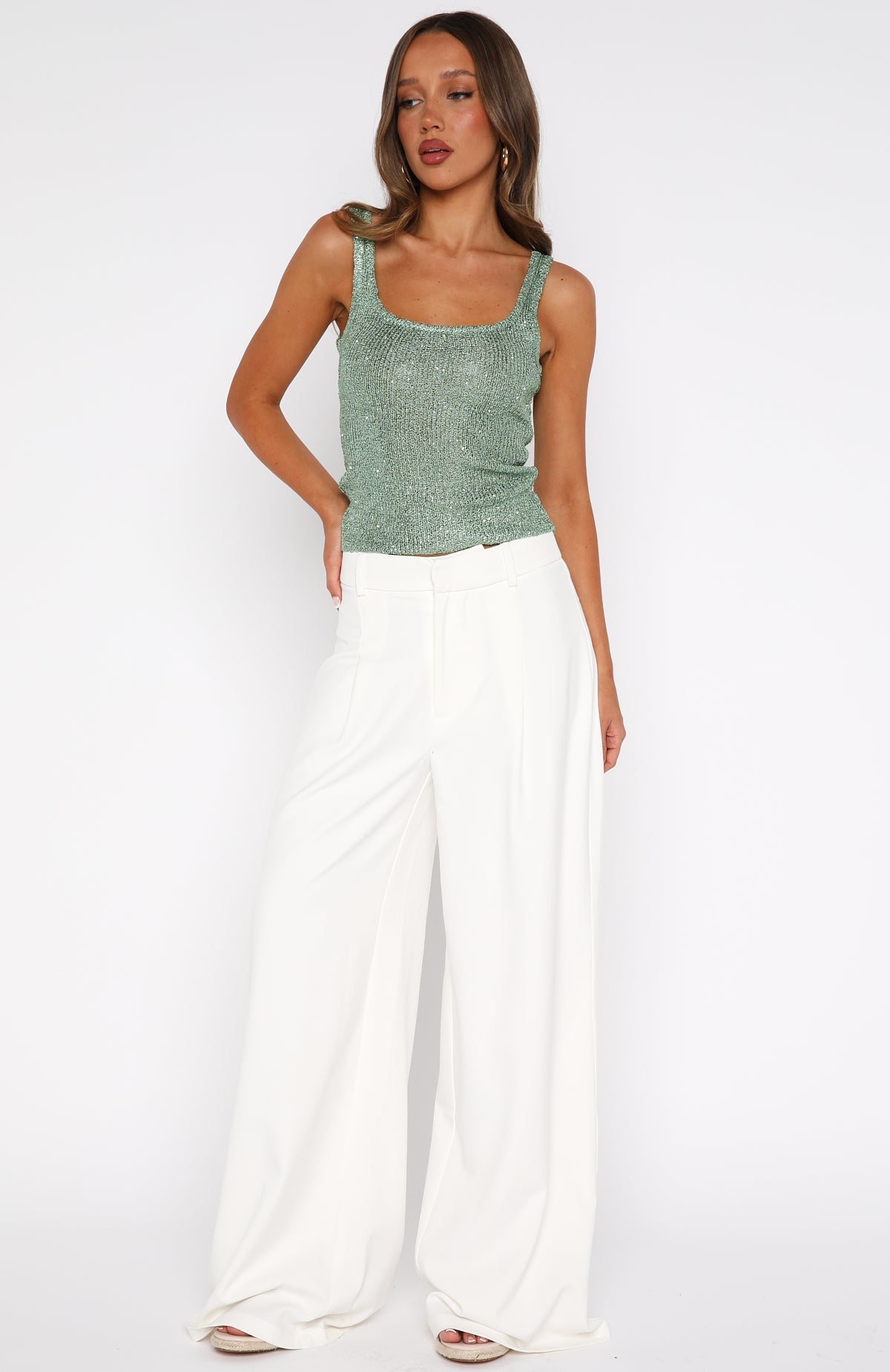Down For Me Sequin Knit Top Spearmint