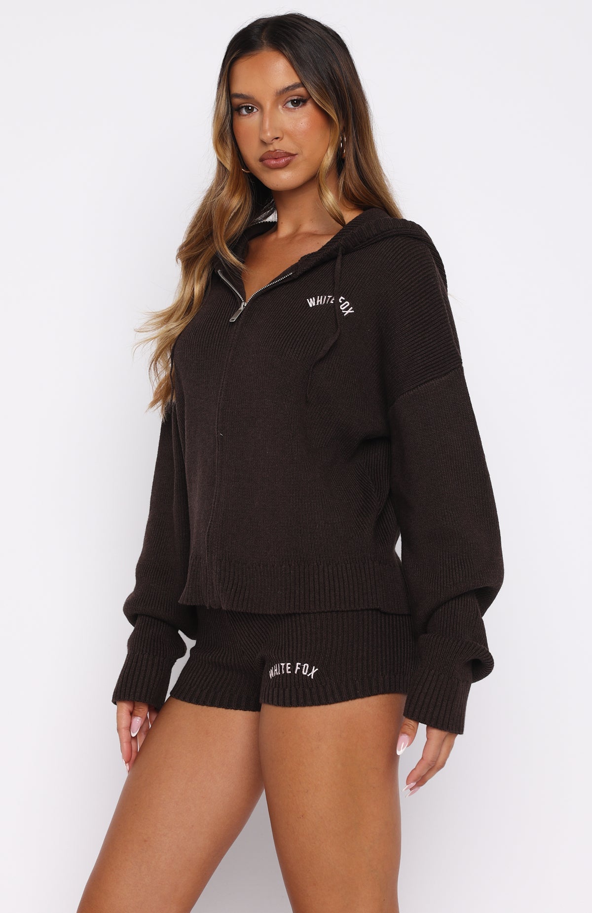 Floating By Knit Zip Front Hoodie Chocolate