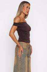 Halfway Over It Off Shoulder Top Chocolate