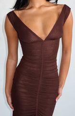 Just A Peak Mesh Maxi Dress Chocolate