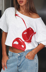 Just In Time Off Shoulder Cropped Tee Grey Marle