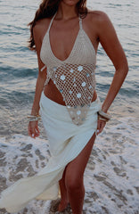 Keep On Wishing Halter Crochet Top Sand