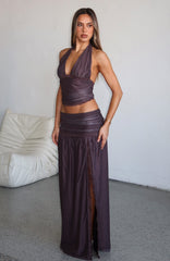 Mad At You Maxi Skirt Choc/Pink Polka Dot