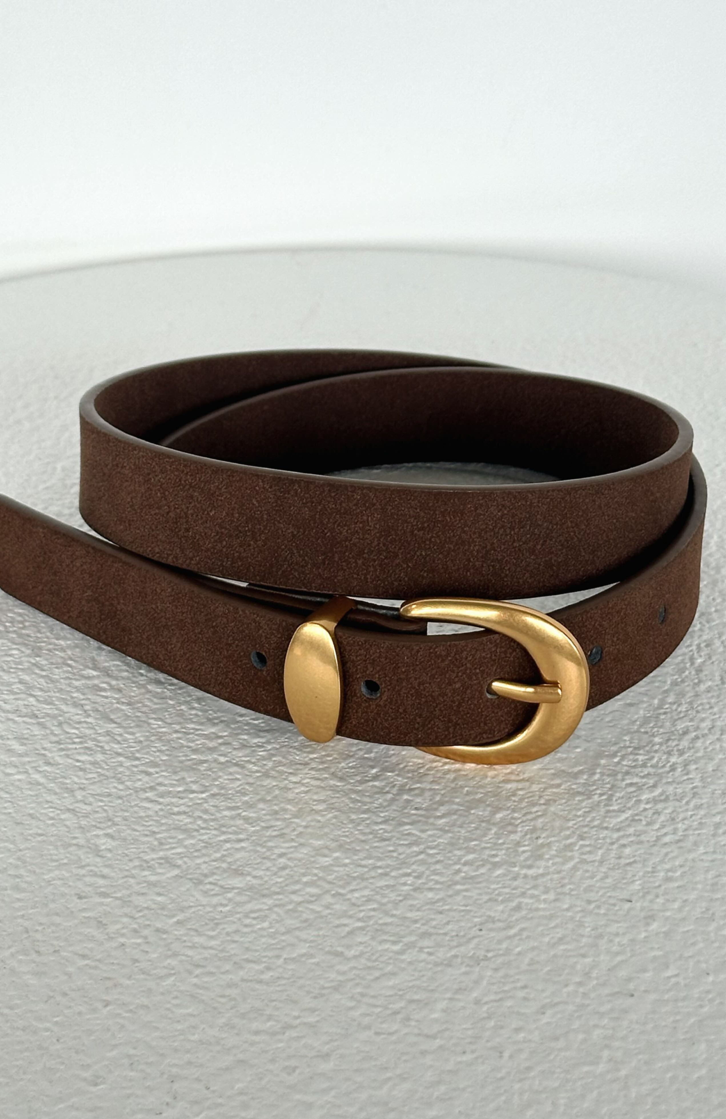 Milo Belt Chocolate Faux Suede/Gold