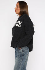 Off To Better Things Oversized Knit Hoodie Charcoal